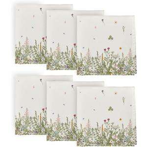 Horaldaily Spring Summer Cloth Napkins 18 x 18 Inch, Wild Flowers Floral Party Dinner Decoration Washable Napkins Set of 6 (Beige)