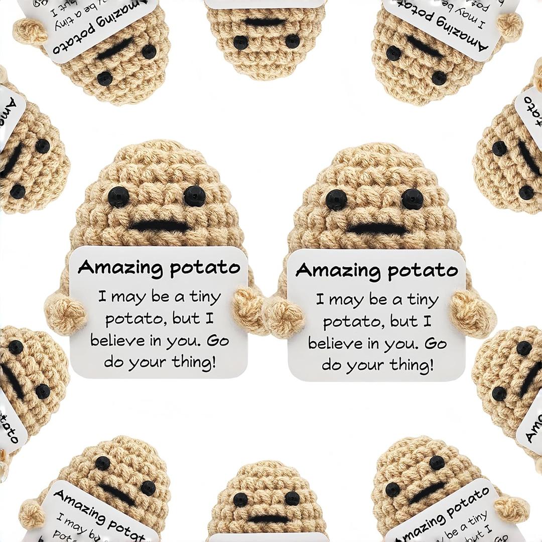 12Pcs Handmade Bulk Gifts for Coworkers Women Positive Crochet Potato Set Decor Teacher Employee Staff Appreciation Inspirational Knitted Gift for Kids Adults (12PCS Potato)