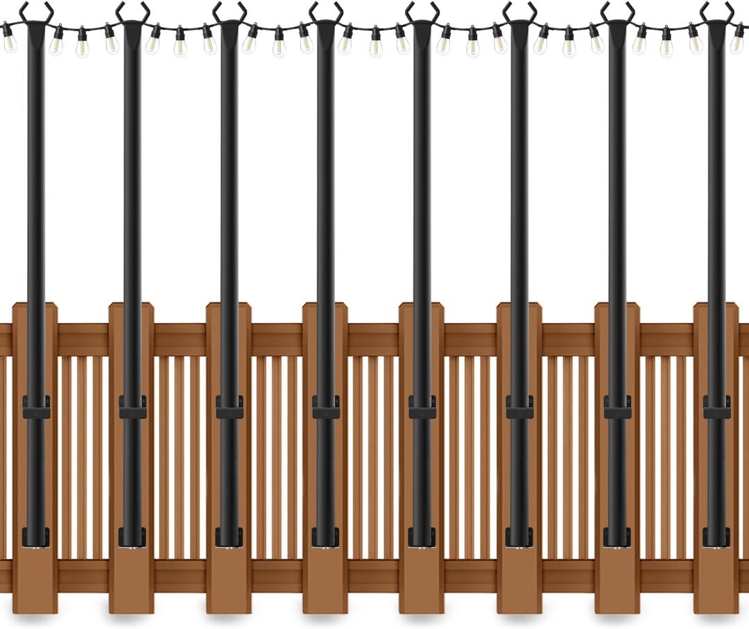 8 Pack String Light Poles for Deck,5 Ft String Light Poles for Outside with Fixing Clips,Metal Poles for Outdoor String Lights, Hanging Light Poles for Fence Garden Backyard Wall Bistro (8 PACK)