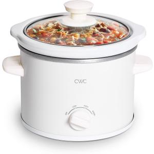 COOK WITH COLOR 2QT Mini Electric Round Slow Cooker - Adjustable Settings, Removable Stoneware Pot, Tempered Glass Lid, Dishwasher Safe, Cool-Touch Side Handles, Cream