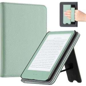 CoBak Case with Stand for for 6" Kindle (2024 & 2022, 11th Gen) PU Leather Smart Cover with Auto Sleep/Wake & Hand Strap, Premium Protective Case for Kindle Basic,Sage Green