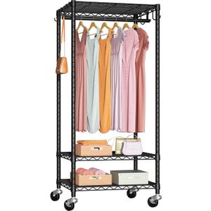 FUTASSI P6 Mini Rolling Clothes Rack Heavy Duty, Clothing Racks for Hanging Clothes, Freestanding Garment Rack with Wheels, Portable Closet Rack Max Load 360LBS, 23.6''W x 14''D x 74.6''H, Black