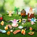 25Pcs Fairy Garden Accessories, Miniature Garden Ornaments Landscape Decorations Mini Fairy Figures Animal Plant Furniture Set for DIY Terrarium Potted Plants Dollhouse Desk Decor