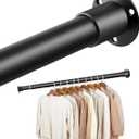Closet Rods for Hanging Clothes,17 to 102'' Stepless Adjustable Black Closet Rod,1 Inches Heavy Duty Metal Clothes Hanging Rod for Closet Wardrobes Laundry RV