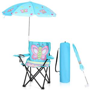 Kids Beach Chair with Umbrella Child Folding Chair Umbrella with Universal Clamp for Children Beach Camping Patio Garden Outdoor Lawn Pool Travel Indoor