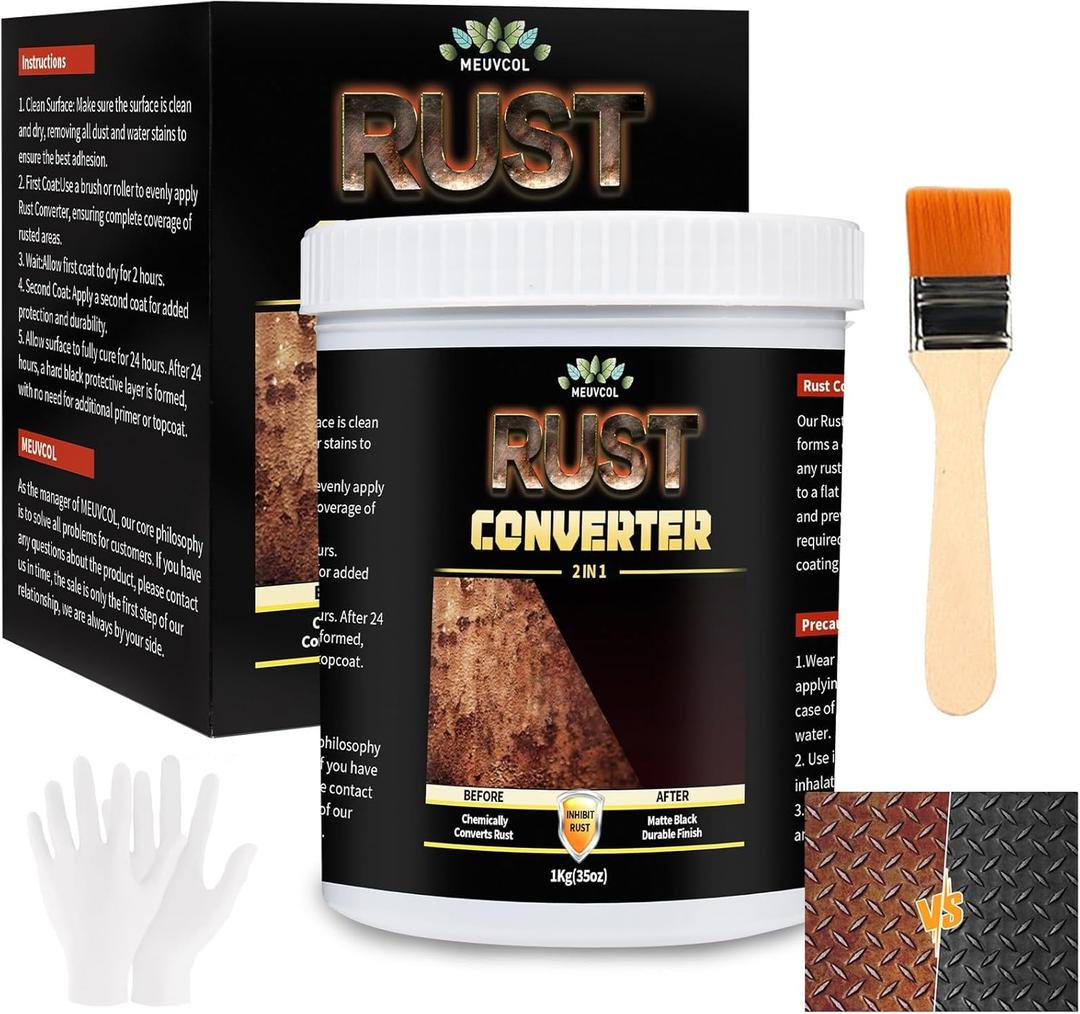 2-in-1 Rust Converter & Metal Primer, 35 Floz Black Rust Inhibitor Paint for Metal, Ultra Automotive Rust Reformer & Seal, Long-Lasting Rust Preventative Coating, Heat Resistance Trailer Paint