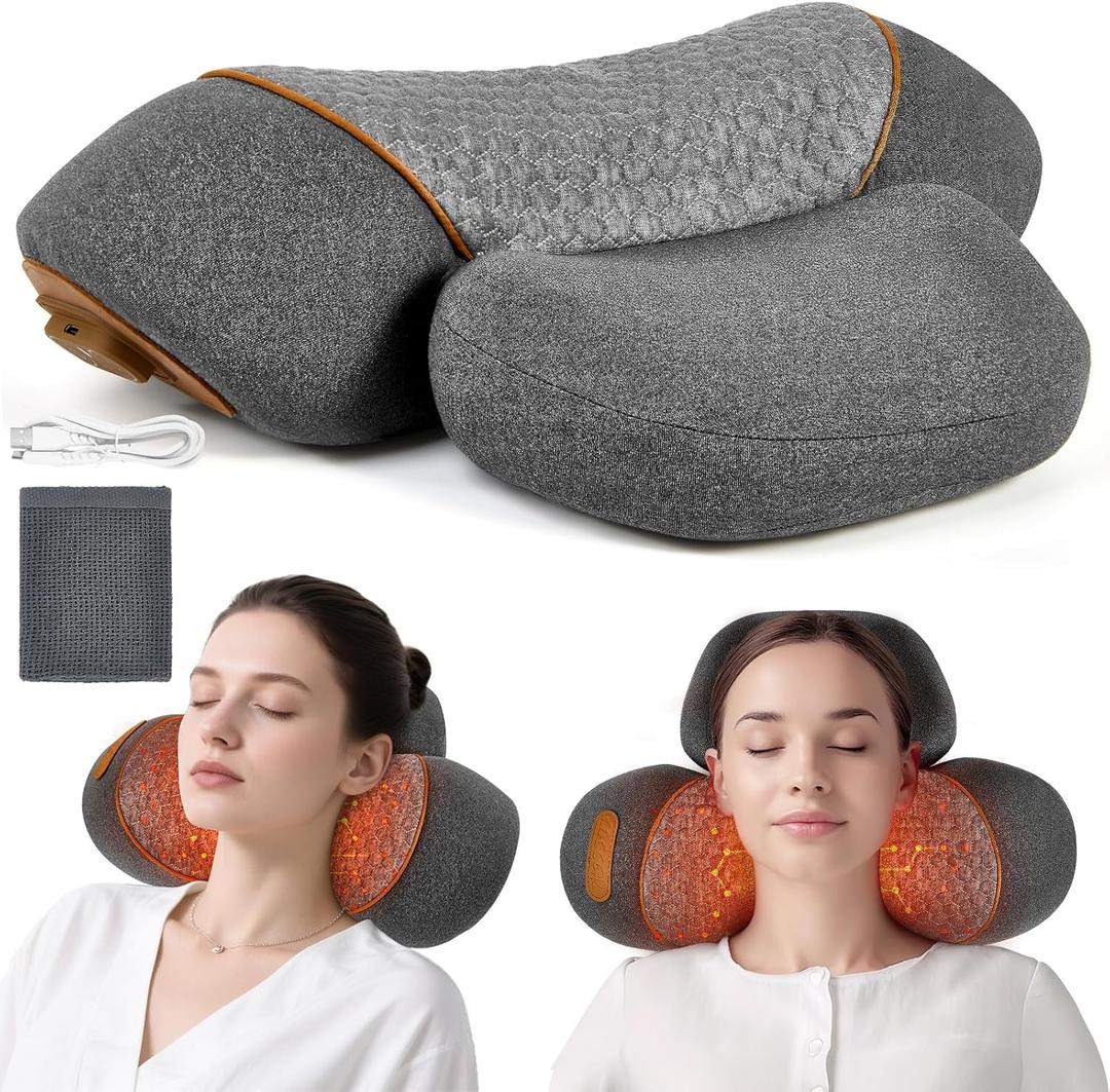 Pillow Massage Neck Hump, Traction Massager with Heat, 3 in 1 Neck Massager Pillow for Shoulder Pain, Deep Tissue Pain Relief,Memory Foam (Gray)