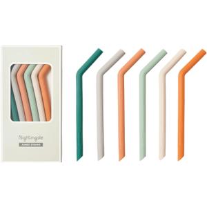 Nightingale Silicone Smoothie Straws - Flexible, Reusable Wide Drinking Straw with Cleaning Brush -Compatible w/Stanley 30oz - Bendy Boba Straws- Food-Safe, No BPA, Dishwasher Safe - Set of 6 (Forest)