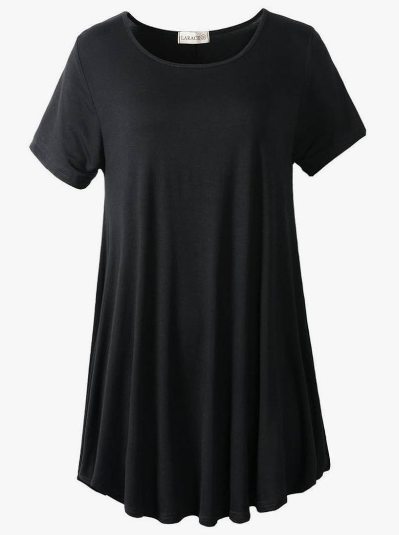 LARACE Plus Size Tops for Women Short Sleeve Shirts Casual Summer Clothes Round Neck Tunics for Leggings, 6X, Black