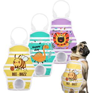 Jollywoods 3 Pack Washable Female Dog Diaper Onesie Sanitary Pantie with Adjustable Suspender, Reusable Fixed Diapers, Super Absorbent Leakproof for Small Medium Large Dog in Heat Cycle Colorful Animals, Large(13"-21" Waist)