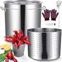 Geetery Stainless Steel Seafood Boil Pot with Basket, Stock Pot with Strainer Turkey Fryer Crab Crawfish Lobster Boil Pot with Injector Thermometer and High Temperature Resistant Gloves Kit (53 Qt)