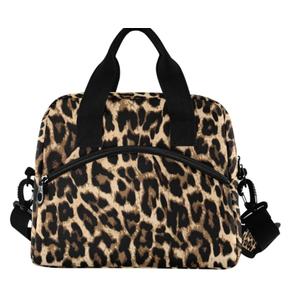 Leopard Print Insulated Lunch Bag Reusable Cooler Lunch Tote Box with Shoulder Strap for Work Picnic School Beach