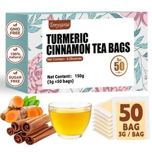 Turmeric Cinnamon Tea Bags, 50 Teabags, 3g/Bag, Made with 100% Natural Turmeric and Cinnamon. Caffeine-Free | Sugar-Free | Gluten-Free | Vegan. Eco-Friendly Tea Bags (EXP 06/30/27)