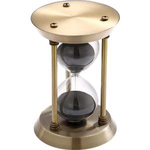 SuLiao Hourglass 30 Minutes Sand Timer, Antique Brass Black Sand Clock Stand, Unity Metal Sand Watch 30 Min, Unique Vintage Small Glass Sandglass for Home, Desk, Office Decorative