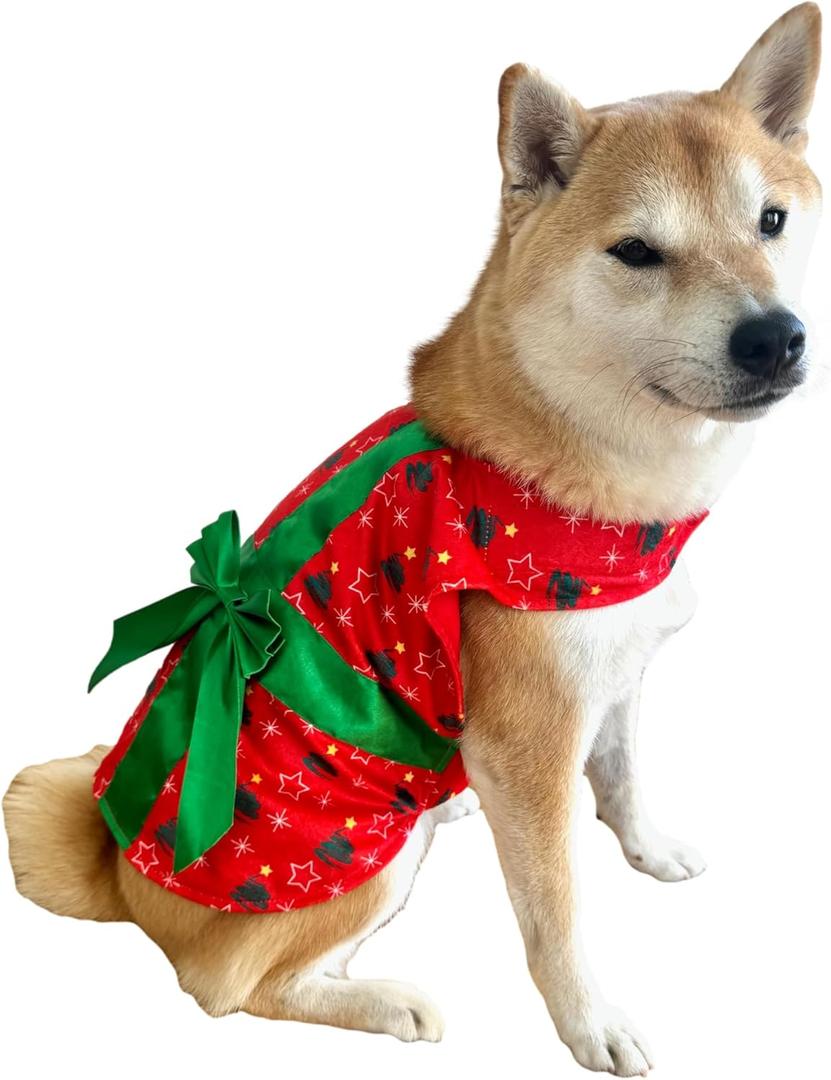ComfyCamper Dog Gift Christmas Costume - Xmas Present Santa Claus Elf Holiday Outfit Clothes Shirt Accessories, L (Red)