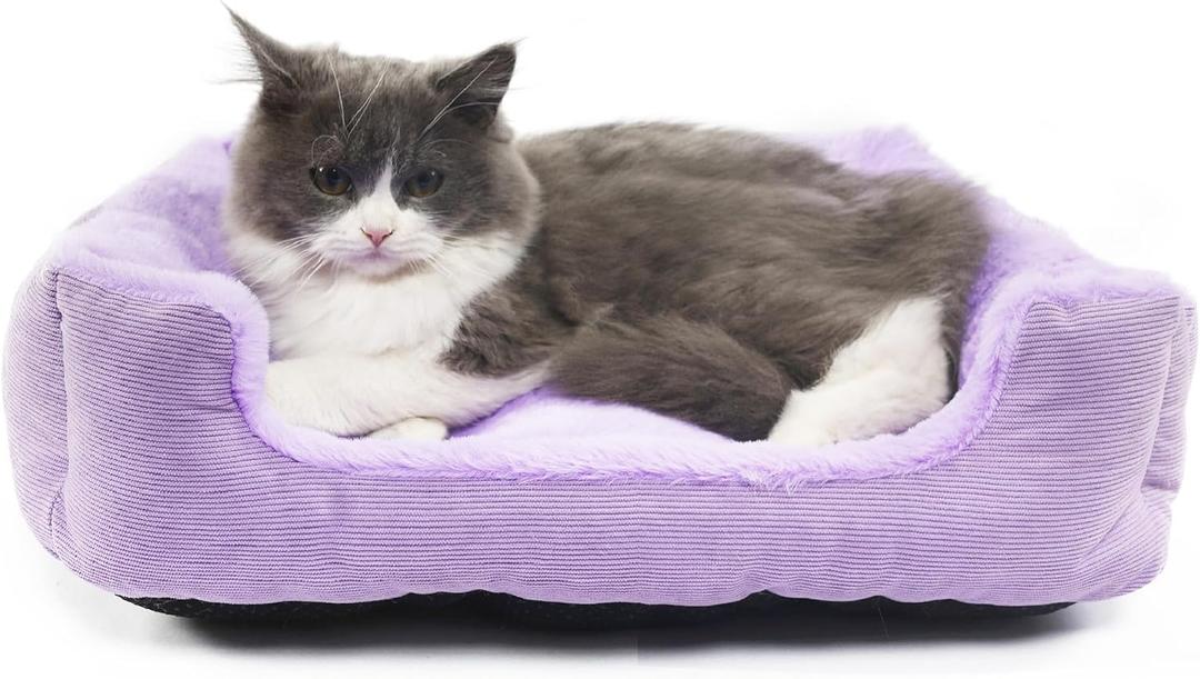 Tiny Dog Bed Extra Small Purple Rectangle Puppy Bed with Sides Soft Calming Supporting Washable 18 x 14 x 5 Inch
