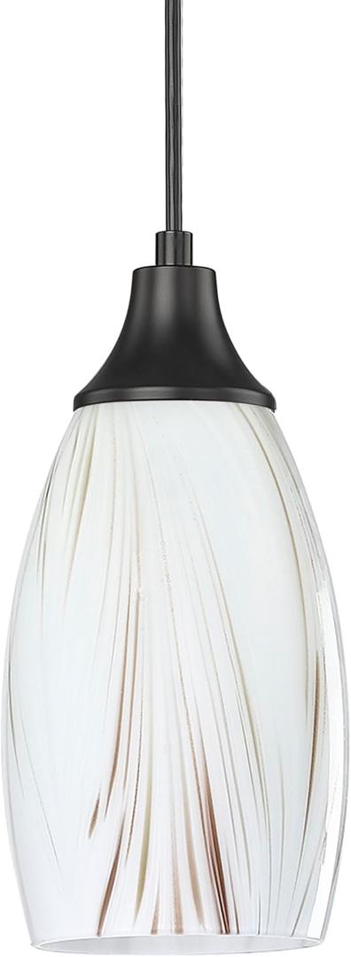 karyfine Mini Glass Pendant Light Kitchen Island Oval Ceiling Hanging lamp Shade with Black Matte finish1pack Milk Blown Glass Pendant Lighting Adjustable Cord for Hallway Dining Room Bathroom