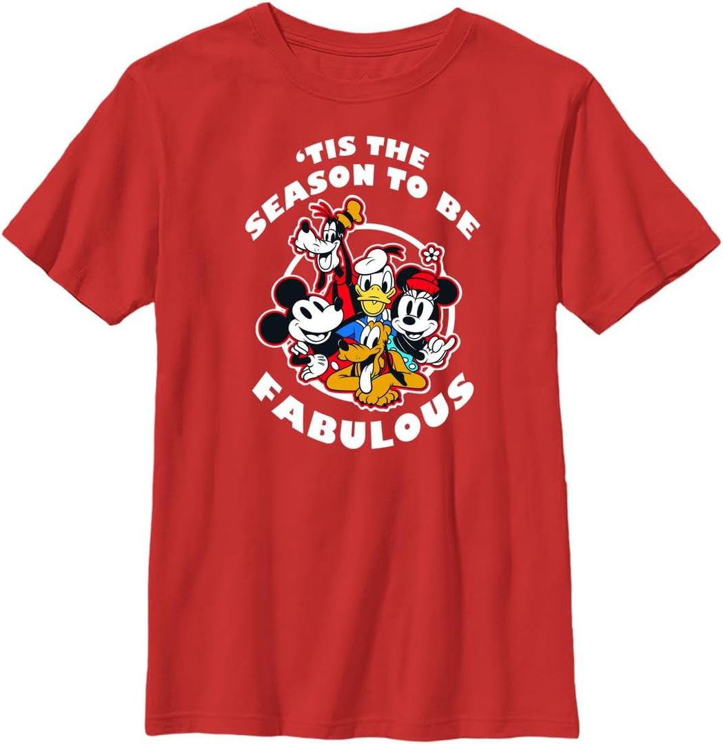 Disney Characters Fabulous Holiday Boy's Solid Crew Tee (Red)