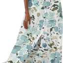 YMING Women's Button Front Maxi Skirts High Waist Boho A Line Skirt Cotton Linen Pleated Skirt Graffiti (Mint Green, L)
