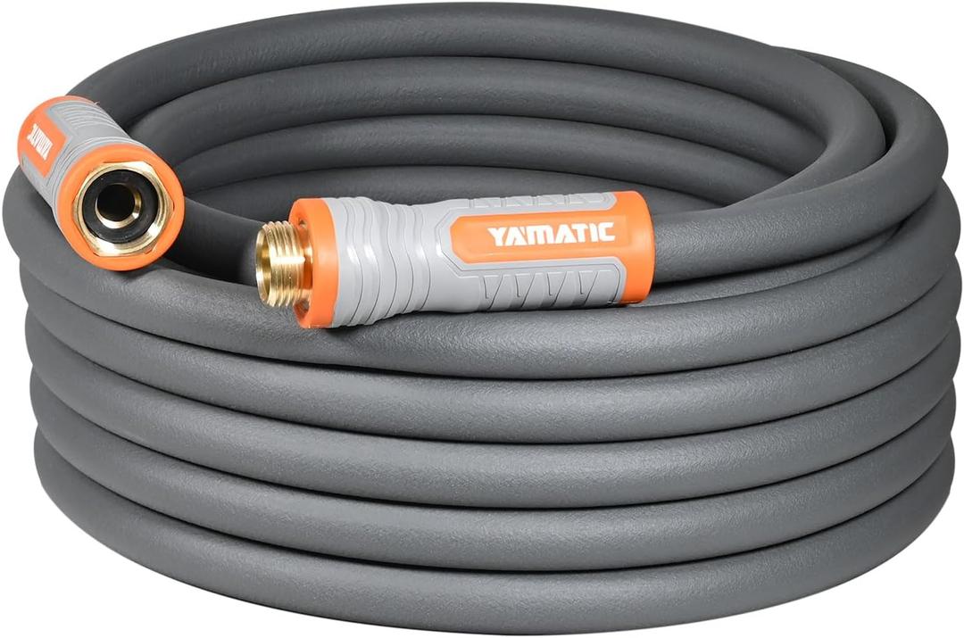YAMATIC Heavy Duty Garden Hose 5/8 in x 30 ft with Swivel Handle, Super Flexible Water Hose, All-weather, Lightweight, Burst 600 PSI, Gray