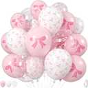 Pink Bow Balloons, 35PCS Light Pastel Pink Clear White Bow Latex Balloon for Girls Women Wedding Bridal Baby Shower Bachelorette Engagement Princess Coquette Birthday Theme Party Decorations Supplies