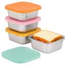 4 Pack Sandwich Containers: 30oz Stainless Steel Lunch Box with Silicone Lids, Meal Prep Container Reusable Metal Sandwiches Food Storage for Kitchen & Office Salad Snacks Fruits