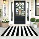 KOZYFLY Black and White Striped Area Rug 3x5 Ft Front Door Rug Hand Woven Cotton Washable Outdoor Doormats Outdoor Entrance Mat for Front Door Kitchen Entryway Patio Front Porch Decor
