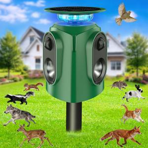 Solar Ultrasonic Animal Repellent Outdoor,360Â° Motion Sensor Cat Dog Repeller, IP65 Waterproof Deterrent with Flashing Light,Drive Away Rabbit Deer Squirrel Skunk,Protects Yard Garden Lawn (Upgraded)