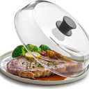 Le'raze 10inch Glass Microwave Splatter Cover for Food - 100% Food Grade BPA & Lead Free - Dishwasher Safe - Cookware & Bakeware Serving Dish Plate Mess Guard Lid with Easy Grip Silicone Handle Knob