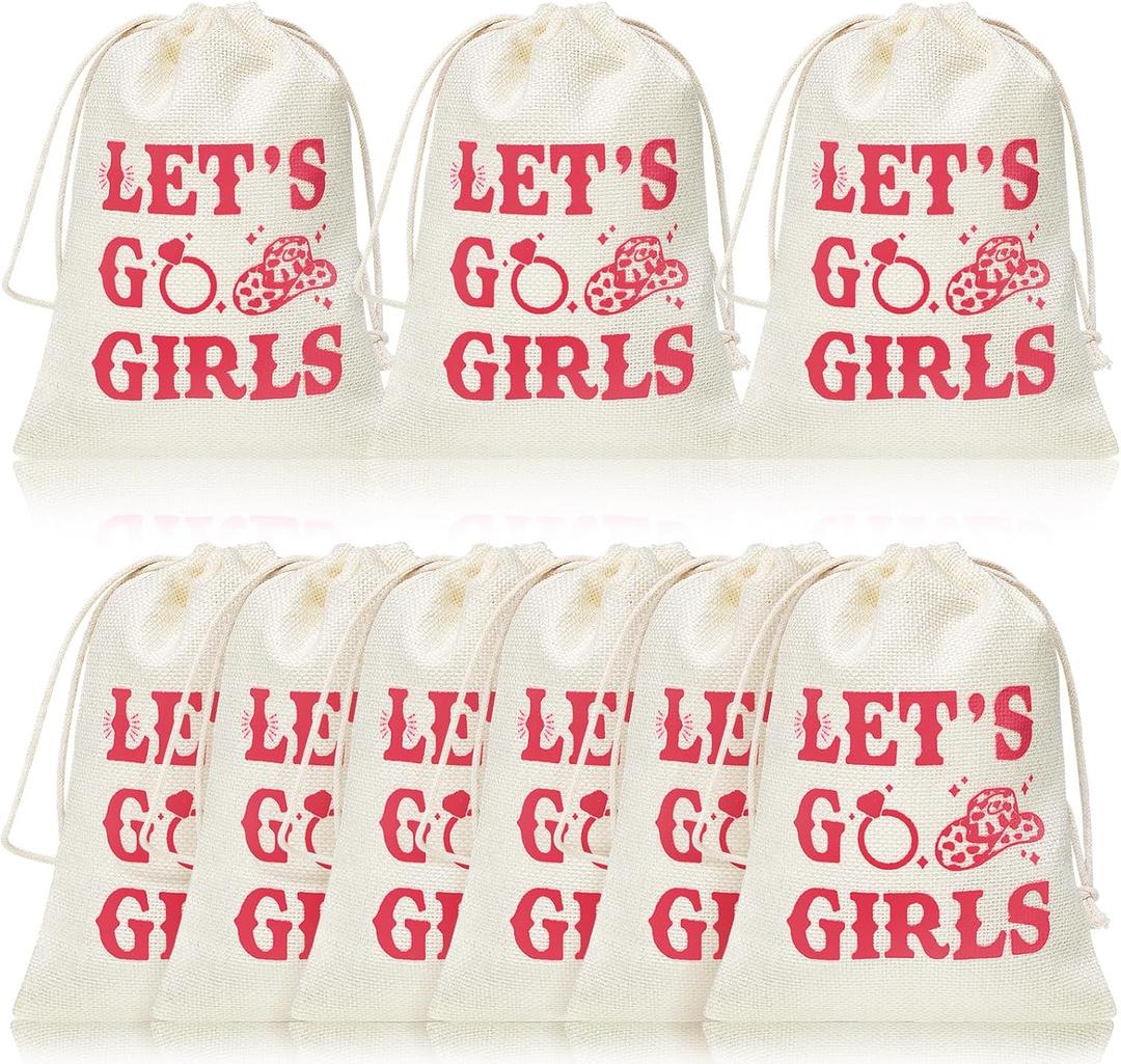 Dunzy 12 Pieces Let's Go Girls Party Bags Bachelorette Western Cowgirl Recovery Bags with Drawstring Bridal Shower Party Favor Wedding Bachelor Party Supplies(5.9 x 7.9 Inch)