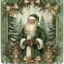 JAWO Vintage Christmas Shower Curtain, Cute Retro Victorian Santa Claus Merry Christmas Shower Curtain Set for Bathroom, Green Christmas Tree Fabric Bathroom Accessories Set with Hooks (69"W x 84"L (Pack of 1))