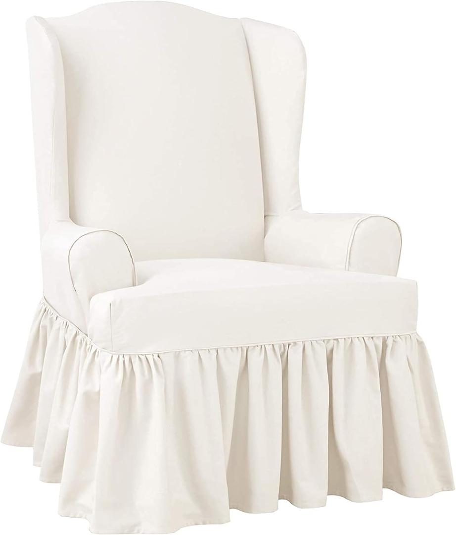 SureFit Essential Twill TCushion Wingback Chair Slipcover  Relaxed Fit Armchair Cover/Perfect for Protecting Your Favorite Wing Chair