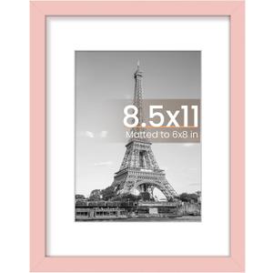 upsimples 8.5 By 11 Picture Frame, Display Pictures 6x8 with Mat or 8.5 x 11 Without, Wall Hanging Photo Frames, Pink, 1 Pack