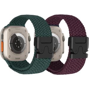 Nylon Braided Watch Bands Compatible with iWatch Series 11/10/9/8/7/6/SE/5/4/3/2/1, Sport Strap for 38mm/40mm/41mm/42mm Women Men, Stretchy Nylon Band with Zinc Alloy Parachute Buckle