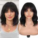 FAVE Natural Wave Human Hair Wigs with Bangs 12" Brazilian Virgin Human Hair 13 HD Lace Top Wig Bob Wig with Bangs Glueless Black Wigs Easy Install