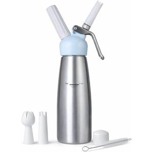 KITZA Whipped Cream Dispenser, 500ML Aluminum Cream Whipper with 3 Decorating Nozzles and Cleaning Brush
