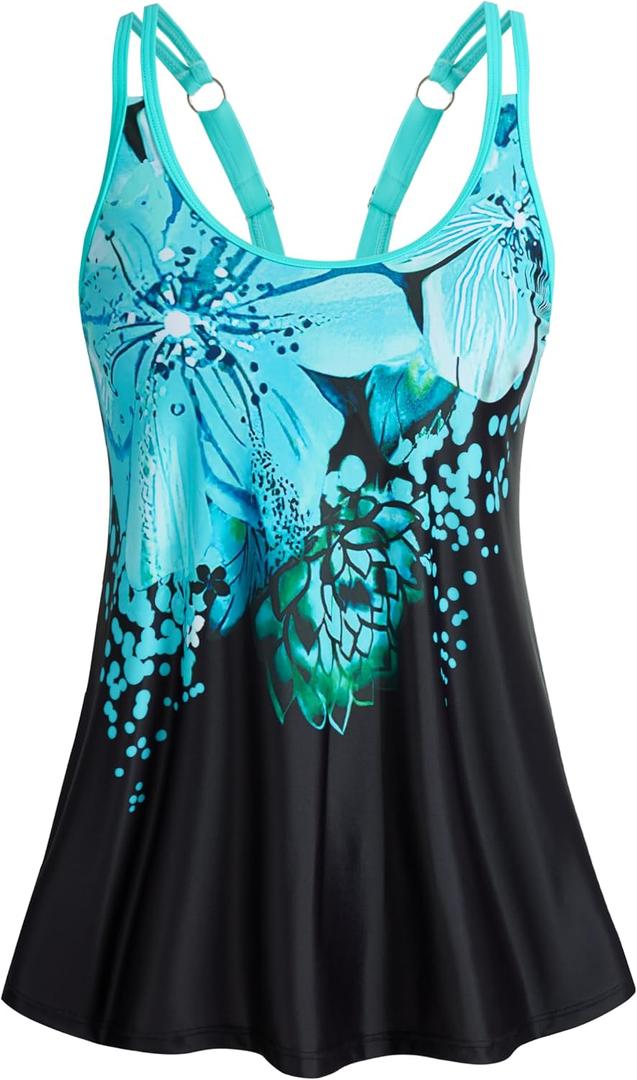 HUSKARY Tankini Tops for Women Flowy Swim Top Removable Padded Loose Fit Modest Bathing Suits No Bottom,XL