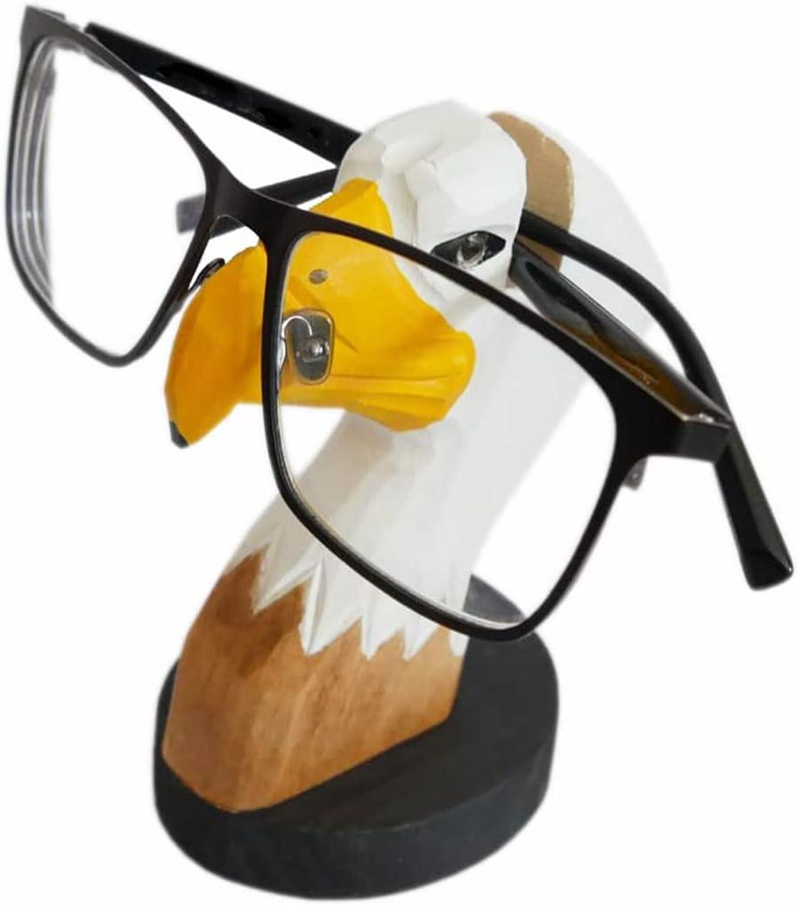 Red Dollar Handmade Wood Carved Animal Eyeglass Holder, Cute Sunglasses Display Stand, Nightstand Home Office Desk Decor, Christmas Holiday New Year Business Gift for Men Women Adults (Eagle)
