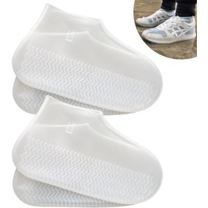 LSDWL Waterproof Shoe Covers 2 Pairs,Rain Shoe Covers Reusable Silicone Non Slip Shoe Covers for Outdoor,Rain Shoe Covers for Women and Men (Clear, Large)
