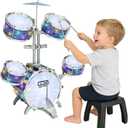 Kids Drum Set for Toddlers 1-3, Upgraded Light Up 5-Piece Jazz Drum Kit with Stool, Bass Pedal & Cymbal, Musical Instrument Percussion Beginner Toy Gift for Boys Girls Ages 3-5 5-7