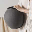 Ceramic Rustic Vase, 10.8 Inch Farmhouse Minimalist Tall Flower Vase for Table, Living Room, Home Decor, Bathroom, Holiday, Wedding, Set of 1, Sandstone Black