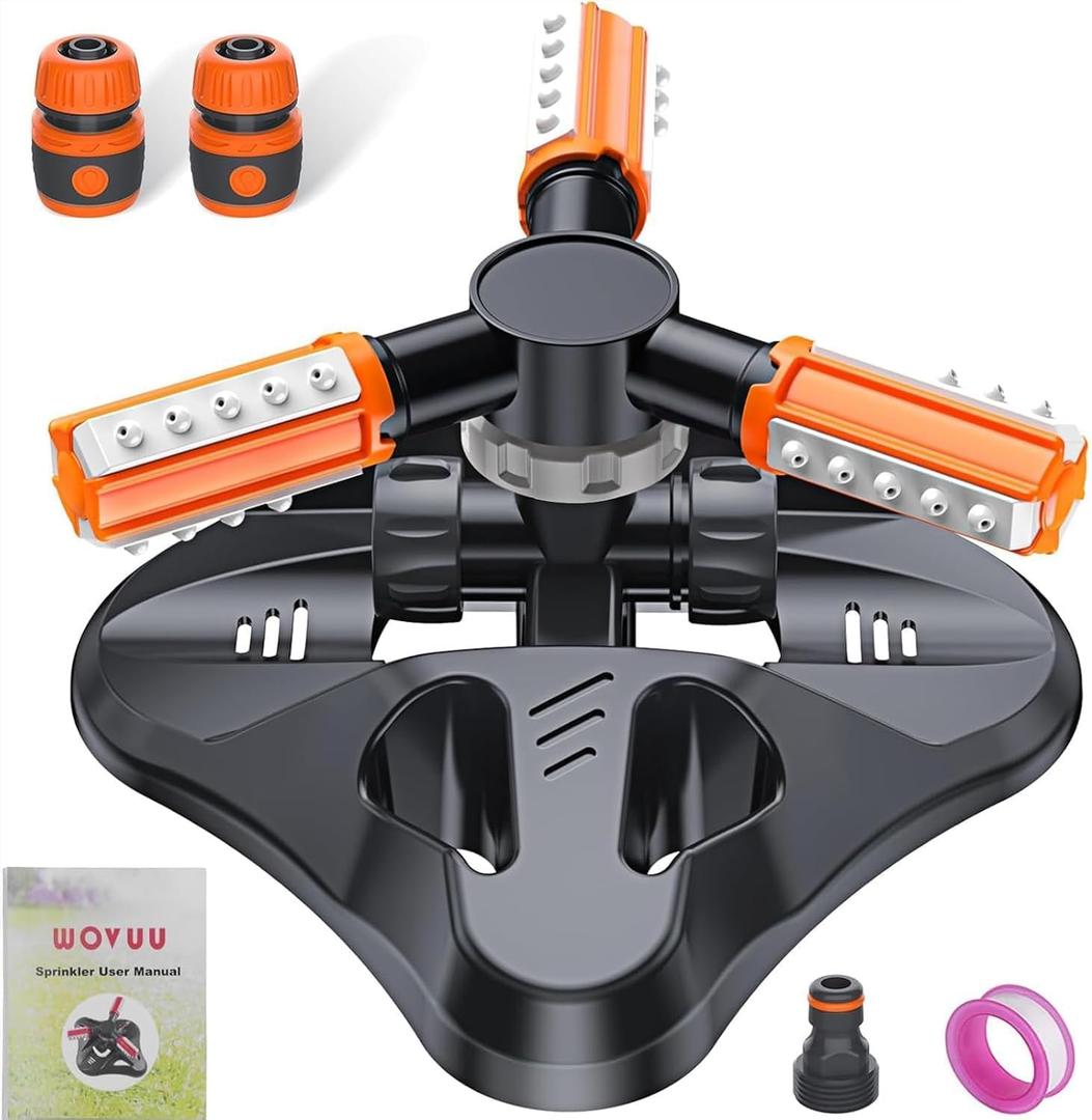 Lawn Sprinkler,Upgrade Garden Sprinkler Automatic 360 Degree Rotating Irrigation Grass Water Sprinkler System, Garden Hose Sprinkler for Yard/Built in 36 Units Angle Spray Nozzles-1Pack(Orange)