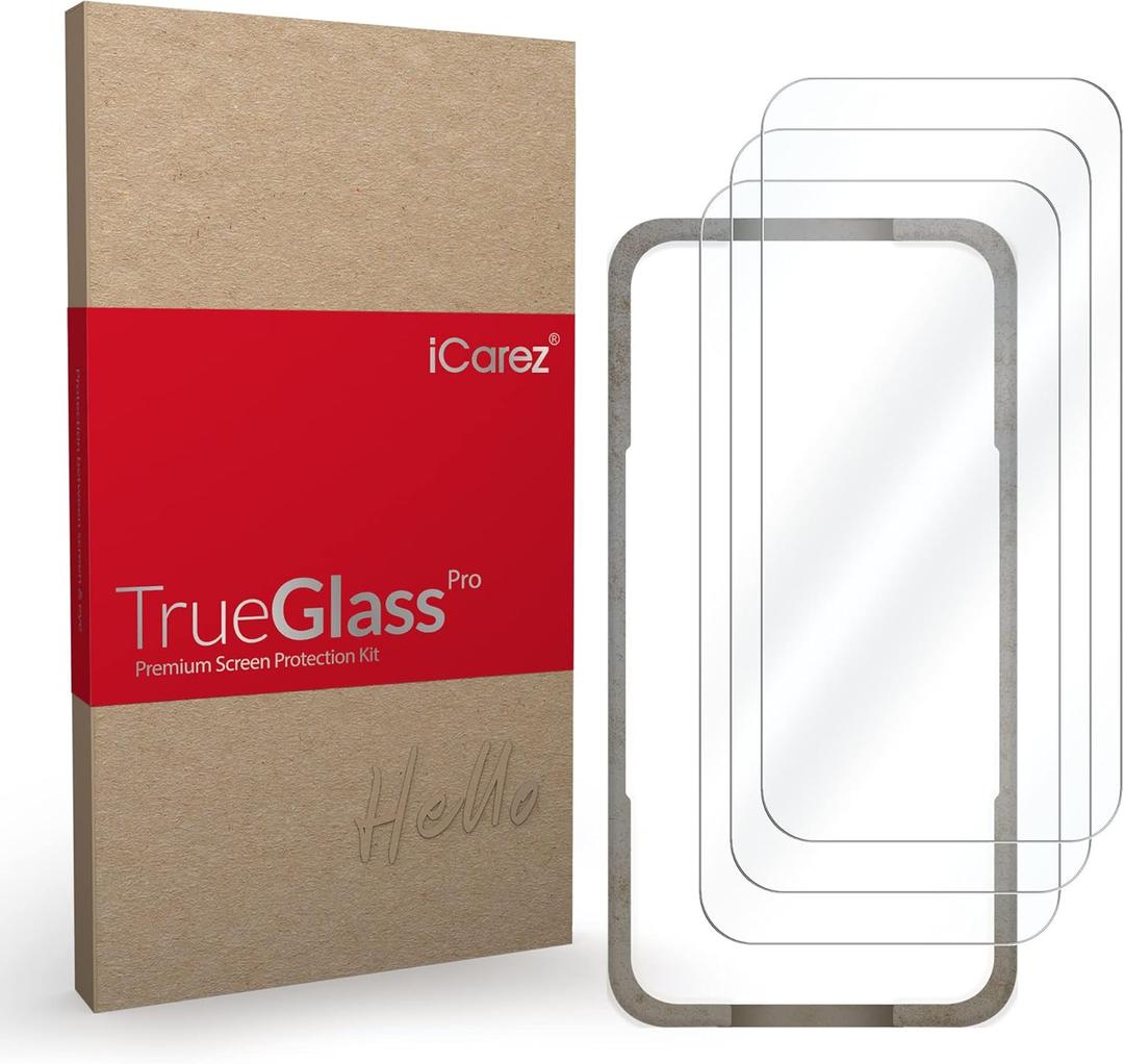 iCarez Tempered Glass Screen Protector for iPhone 14 Pro 6.1-Inches 2022 [3-Pack] Tray Installation (Case Friendly) Easy Apply