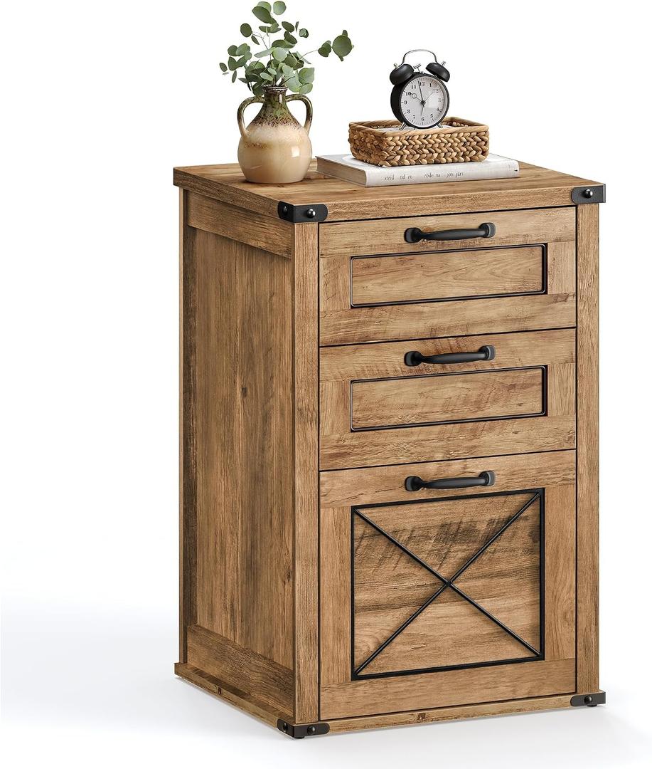 VASAGLE File Cabinet, Filing Cabinet with 3 Drawers, Printer Stand, Fit A4, Letter Size, Hanging File Folders, Modern Farmhouse Style, for Home Office, Honey Brown UOFC054T41, 15.7 x 17.7 x 27 Inches