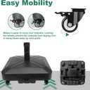 Patio Umbrella Base Heavy Duty with Wheels Square Market Stand for Outdoor 4 Locks 2 Knobs 125lb Capacity, Black