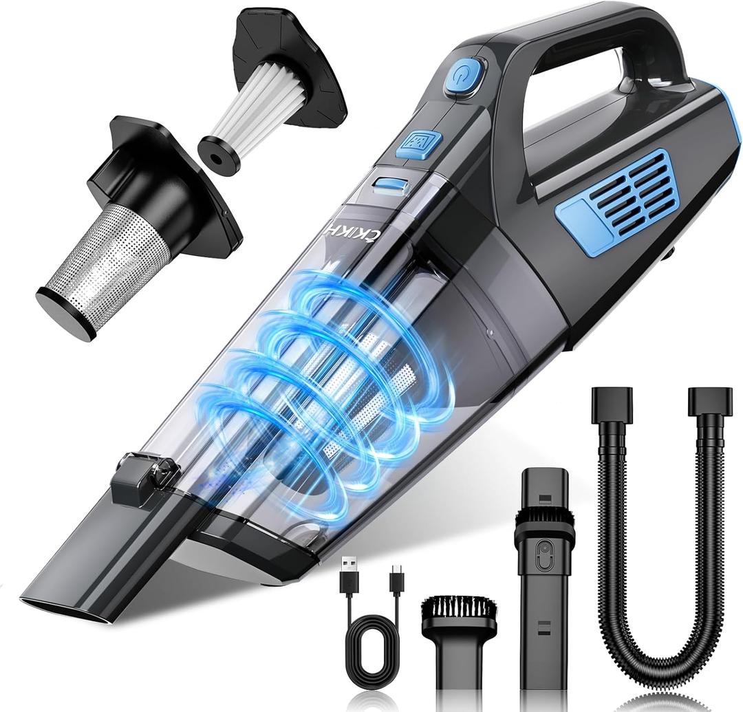 Handheld Vacuum Cordless, 15000PA Strong Suction Hand Held Car Vacuum Cleaner Portable with Multi-Nozzles & Washable Filter, Lightweight Dust Busters Rechargeable for Home, Car, Office, Pets (Black & Blue)