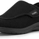 FitVille Diabetic Shoes for Women Extra Wide Walking Shoes Slip-On Orthopedic Shoes with Adjustable Strap for Swollen Feet Neuropathy - EasyTop Wings V2 (All Black)