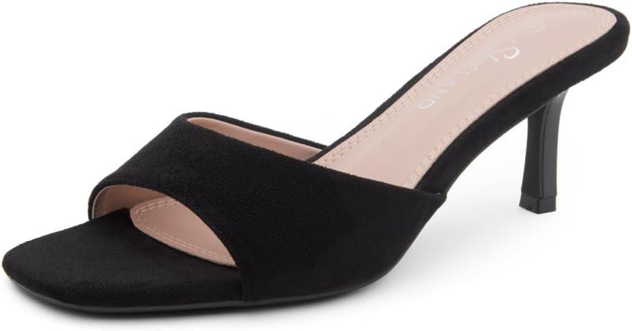 Shoe Land Women's Low Heels Stiletto Heeled Slides, Open Toe One Band Slip-On Heeled Mules  Dressy Heeled Sandals for Prom, Party Wedding and Vacation (8.5, 2401black)