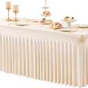 1 Pack Light Champagne Table Clothes for 8 Foot Rectangle Tables, One-Piece Wrinkle Resistant Stretch Spandex Table Covers with Skirt for Event Banquet Wedding Birthday Party (96" x 29" (Rectangular))