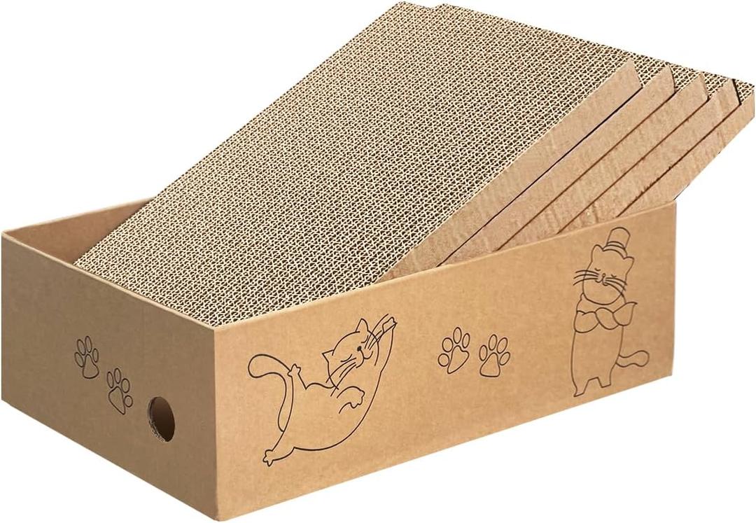 AGYM Cat Scratcher, 5 Packs in 1 Cardboard Box Cat Scratching Pad for Indoor Cats and Kitten, Cat Scratch Pad to Protect Furniture, Large Size AGYM Cat Scratcher, 5 Packs in 1 Cardboard Box Cat Scratching Pad for Indoor Cats and Kitten, Cat Scratch Pad to Protect Furniture, Large Size